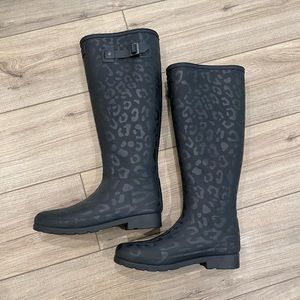 RARE HUNTER Leopard Rubber Matte Black Tall Rain boots